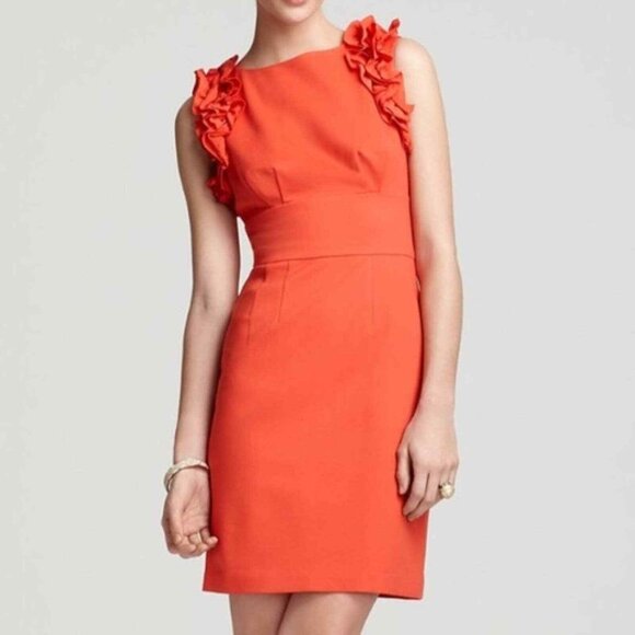 Trina Turk  Ruffle Sleeve Sheath Dress Orange Size 8 - Picture 1 of 6